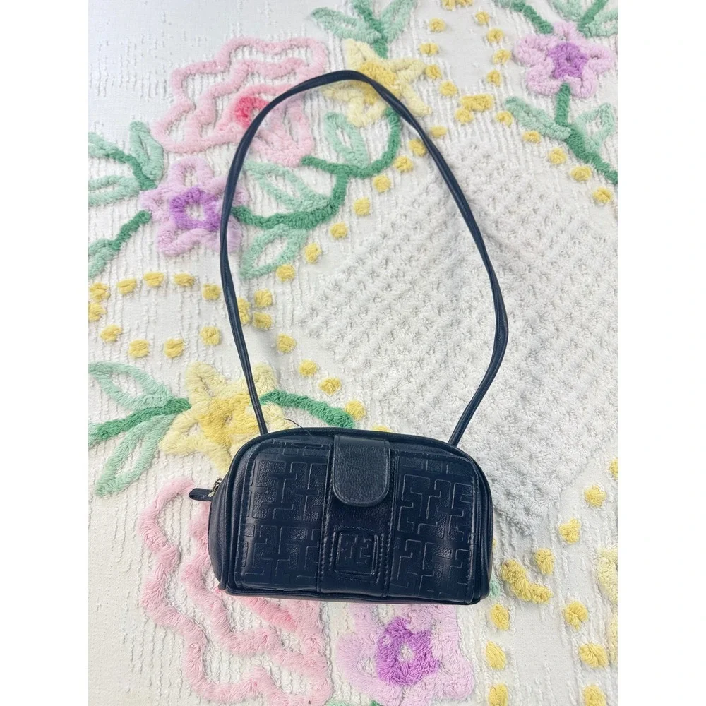 Sarne Black Quilted Embossed Leather‎ Mini Shoulder Bag with Mirror